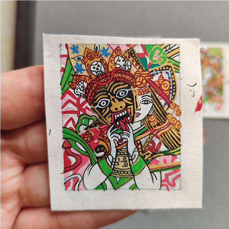 zensoullab Nepal Hand-painted Female God of Wealth Zaki Ram Past and Present Life Thangka Tibetan God of Wealth Small Thangka Gawu Box Pendant