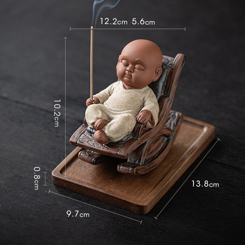 zensoullab Rocking Chair Little Monk Incense Burner Creative Incense Holder Zen Tea Room Aromatherapy Burner Ornament Incense Holder Craft