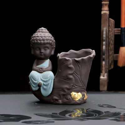 zensoullab Purple Clay Little Monk Tea Pet Ornament Premium Cultivable Creative Hydroponic Flower Arrangement Six Gentlemen Kung Fu Tea Set Accessories