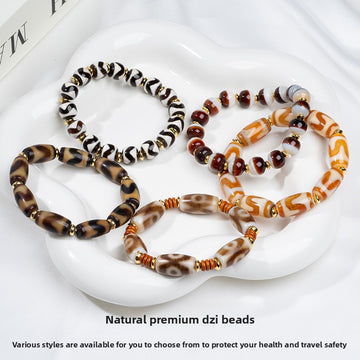 zensoullab Natural Three-Eyed Dzi Bead Agate Bracelet Fashion Versatile Unisex Couple Style Tiger Tooth Single Circle Bracelet In Stock