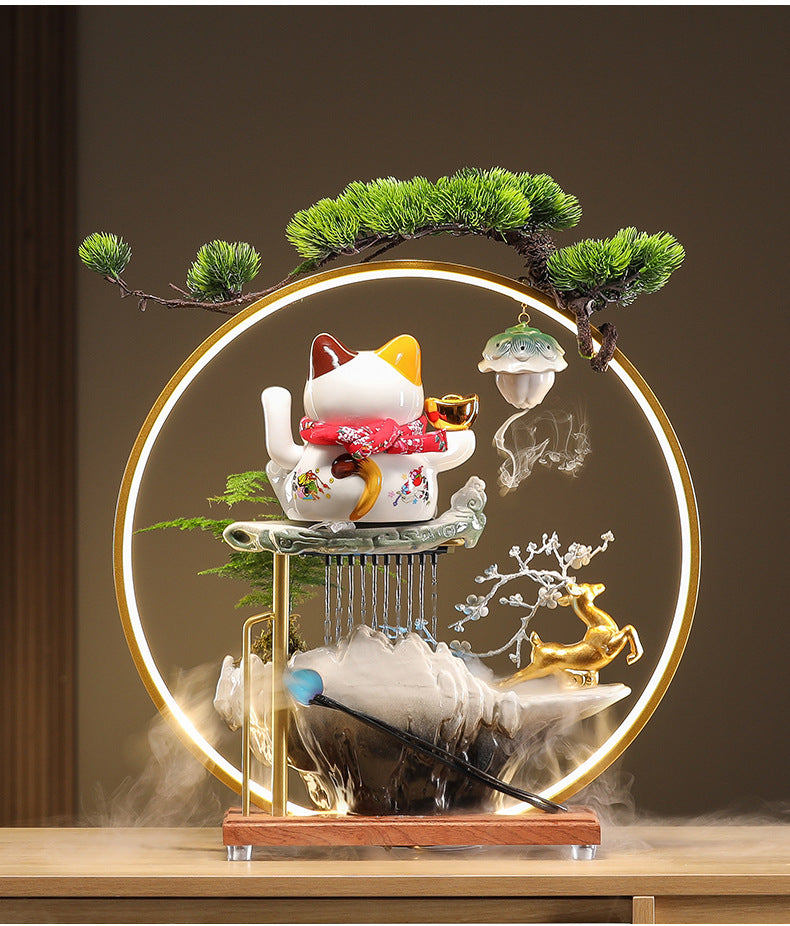zensoullab Lucky Cat Flowing Water Wealth-Attracting Ornament Circulating Water Living Room Desktop Decoration