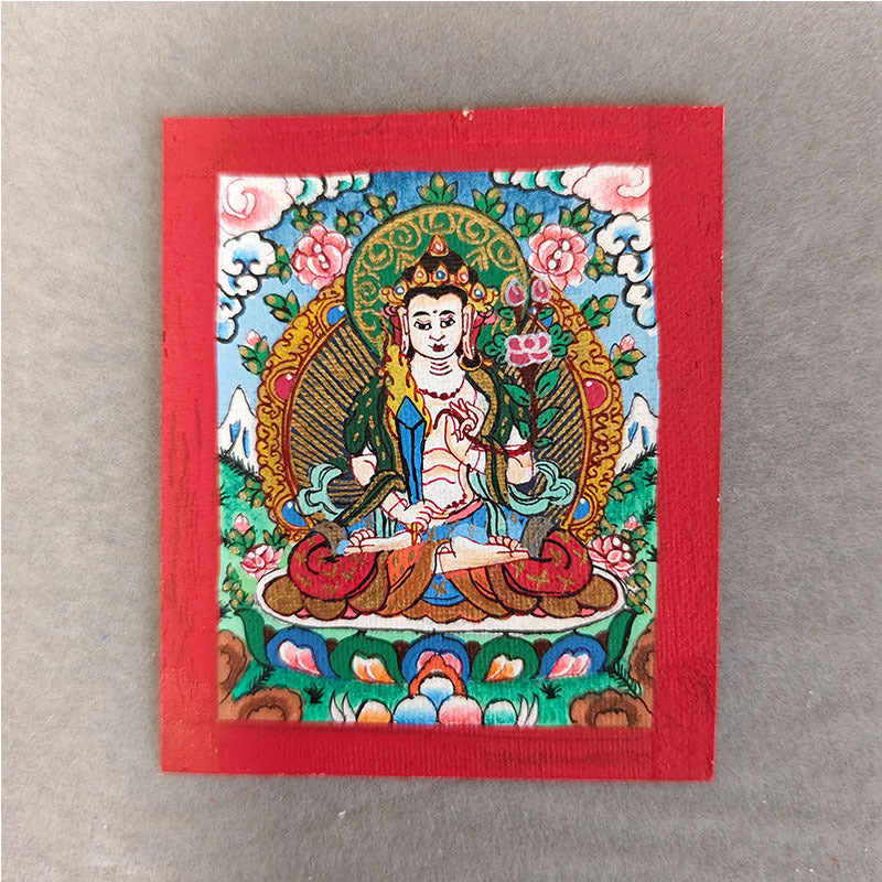 zensoullab Nepal Hand-painted Zodiac Buddha Guardian Buddha Thangka Manjushri Yellow God of Wealth Green Tara Samantabhadra Small Thangka Pendant