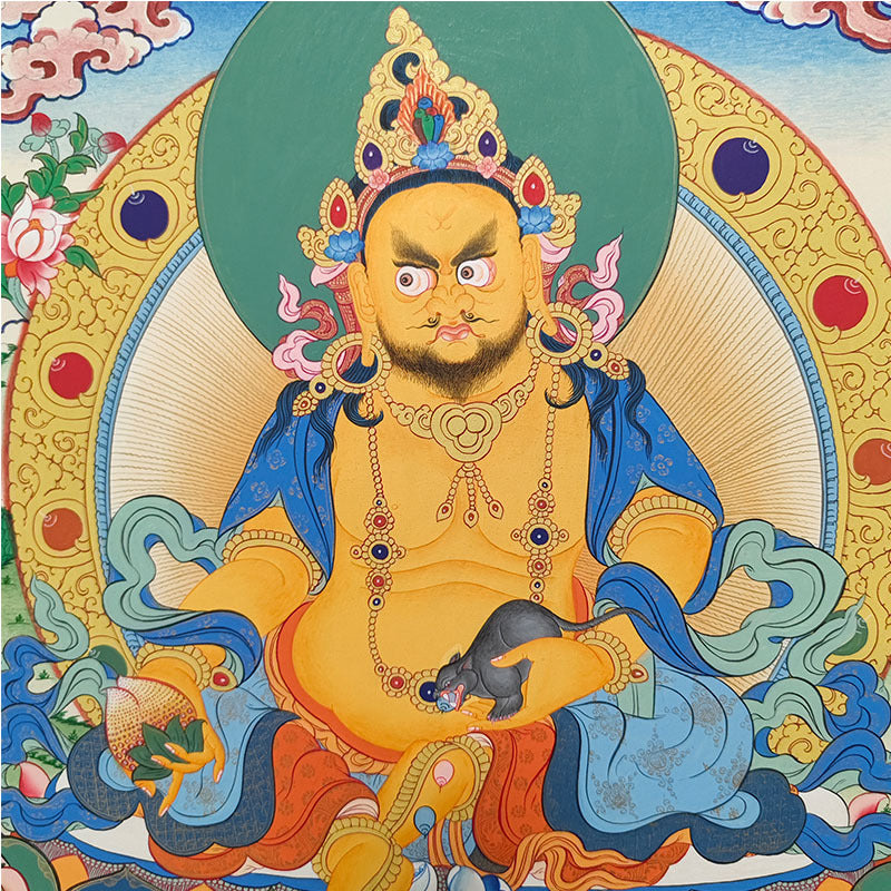 zensoullab Nepal Hand-painted Yellow God of Wealth Thangka Green Tara Vajrasattva Medicine Buddha Buddha Statue Entrance Living Room Decorative Hanging Painting