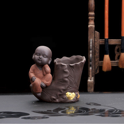 zensoullab Purple Clay Little Monk Tea Pet Ornament Premium Cultivable Creative Hydroponic Flower Arrangement Six Gentlemen Kung Fu Tea Set Accessories