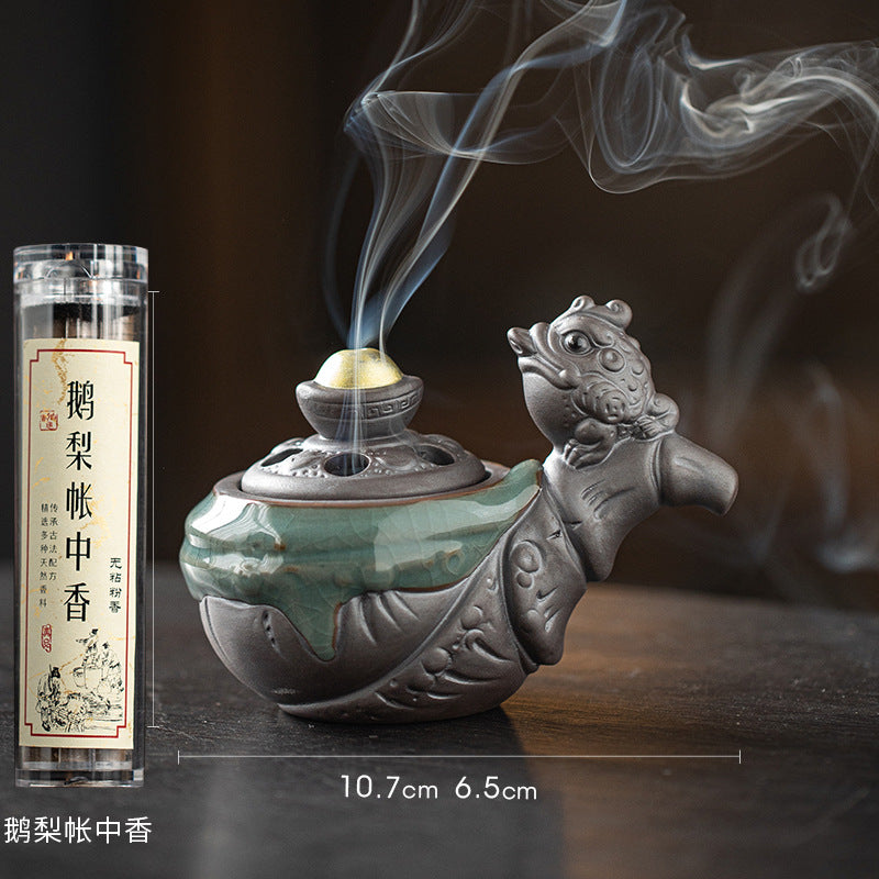 zensoullab Lucky Money Pipe Golden Toad Mini Incense Burner Home Indoor Small Coil Incense Burner Zen Tea Room Incense Aromatherapy Burner Ornament