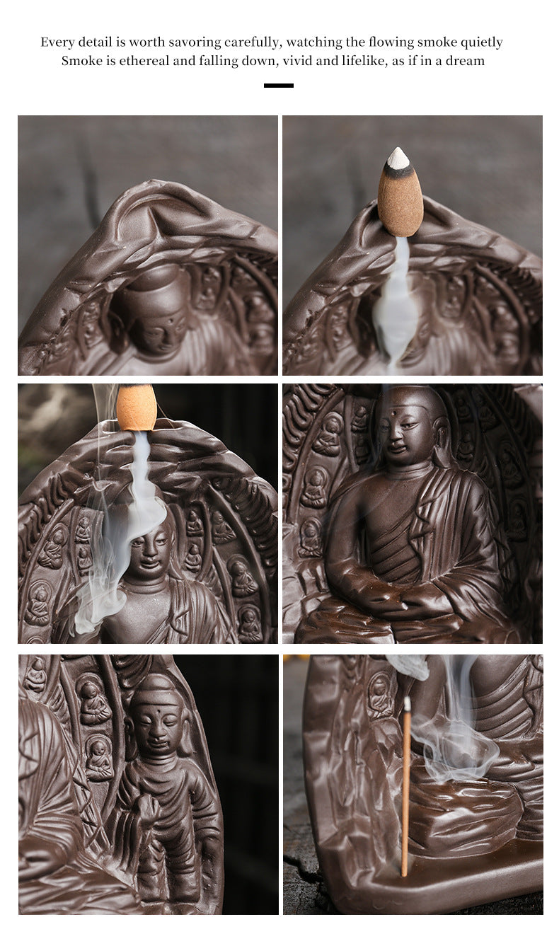 zensoullab Purple Clay Backflow Incense Burner Home Decor Craft Ornament Creative Buddha Worship Backflow Incense Burner