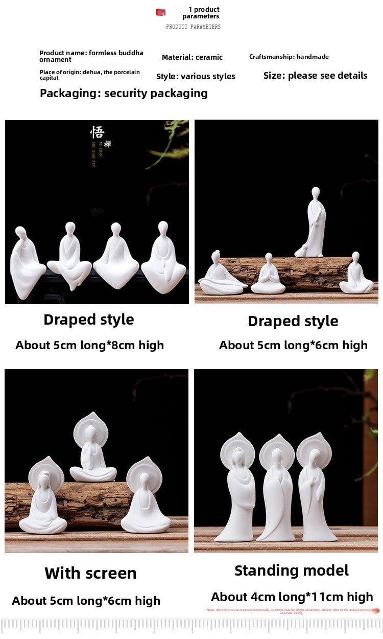 zensoullab Creative Ceramic Handmade Mini Phaseless Buddha Tea Ceremony Tea Tray Accessories Zen Character White Porcelain Bonsai Home Small Ornaments