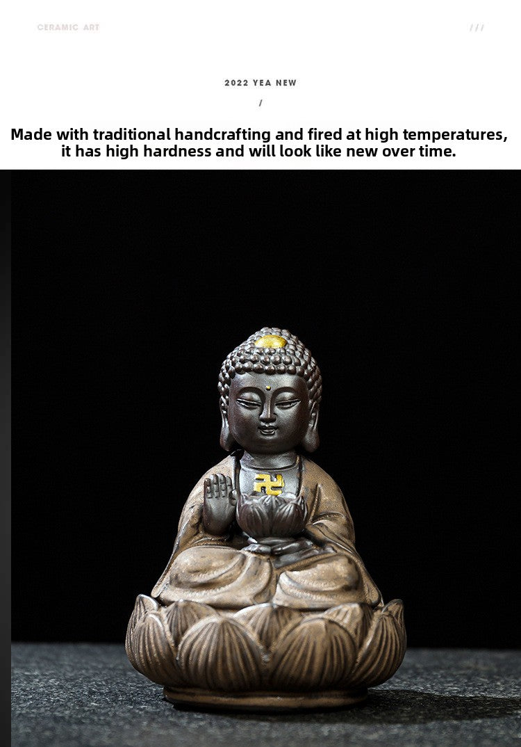 zensoullab Premium Retro Ceramic Buddha New Chinese Style Ornament Zen Tea Pet Home Living Room Desktop Tea Room Car Decoration
