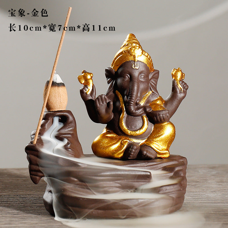 zensoullab Purple Clay Tower Incense Burner Thai Treasure Elephant Smoke Backflow Incense Burner Creative Southeast Asian Home Fragrance Ornament
