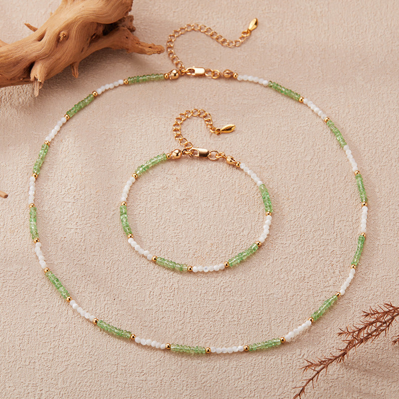 zensoullab Natural Gemstone Tsavorite Beaded Necklace for Women S925 Sterling Silver Colorful Gemstone Jewelry Collarbone Chain