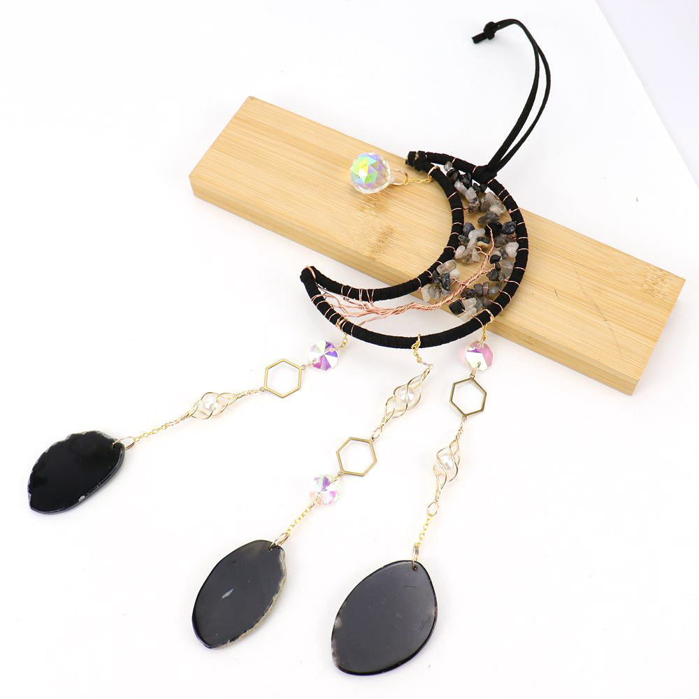 zensoullab Live Sun Catcher Crystal Moon Black Agate Slice Lamp Hanging Decoration Garden Crystal Accessories T28