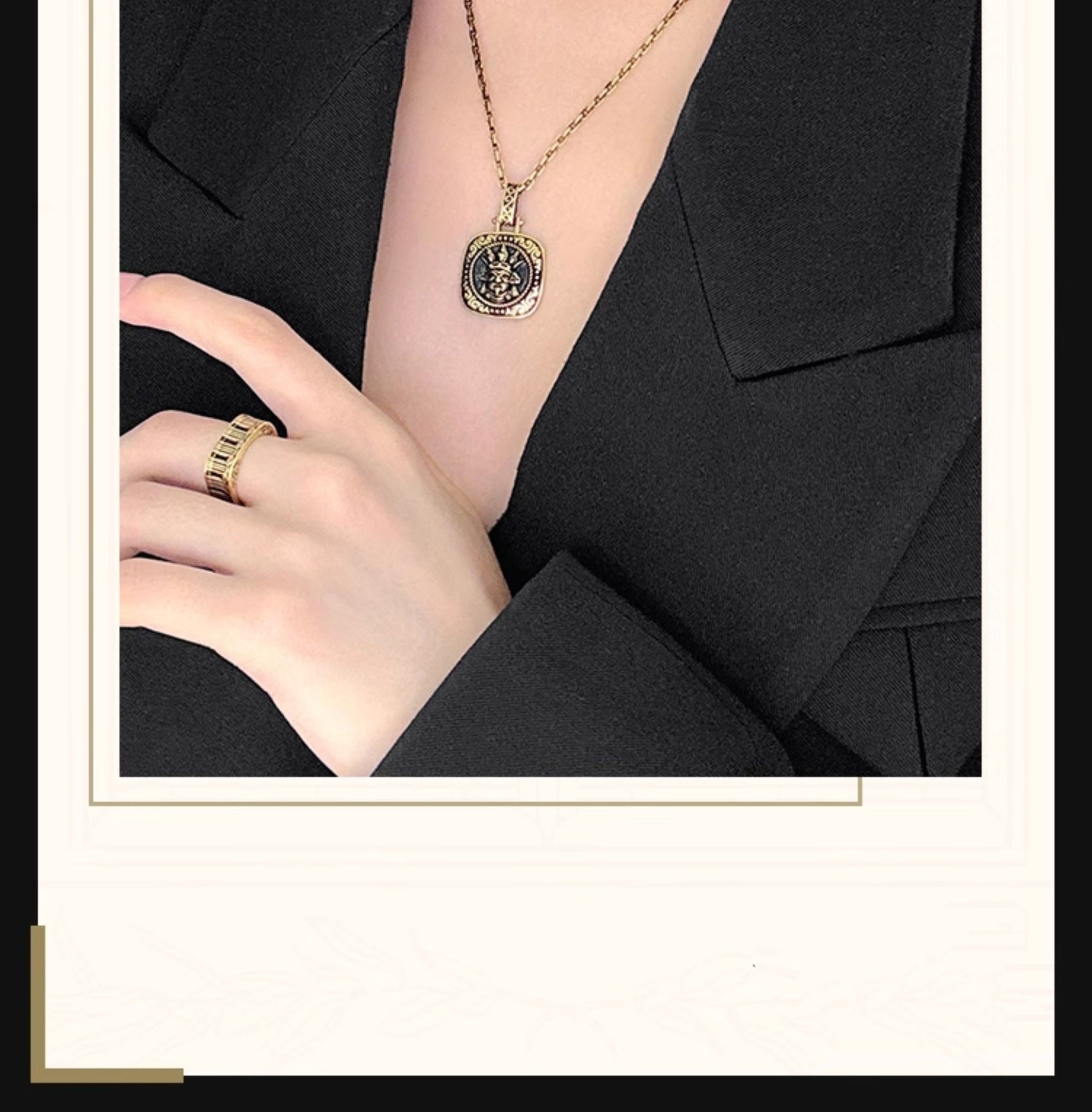 zensoullab Vintage Black Gold Pendant for Women Copper Plated Ancient Gold Pendant Hanging Pendant Zakiram Men's Trendy High-end Necklace