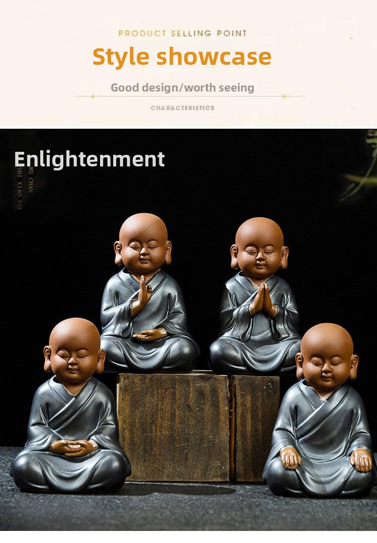 zensoullab Premium Yixing Zisha Little Monk Tea Pet Tea Tray Kung Fu Tea Set Accessories Ceramic Zen Little Sha Mu Figurine