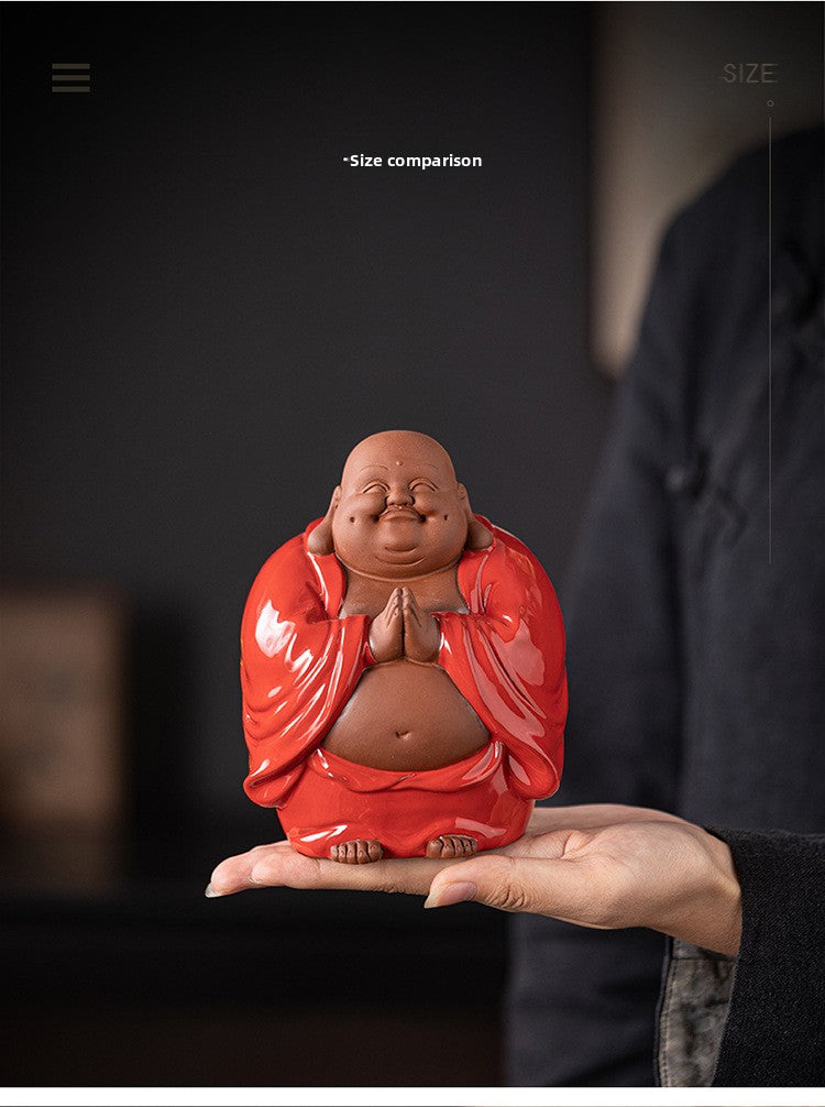 zensoullab Purple Clay Lucky Maitreya Buddha Tea Pet Premium Ceramic Big Belly Laughing Buddha Tea Table Decoration Zen Buddha Statue Ornament