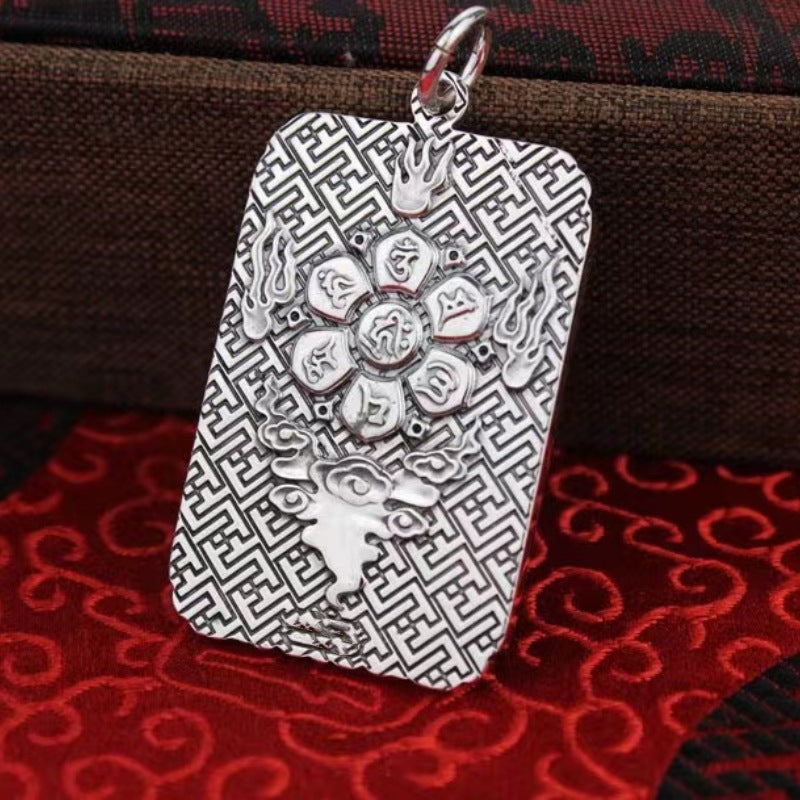 zensoullab Thai Silver Pendant Men's Six-Word Mantra Men's Dominant Pendant Necklace Zhongkui Buddha Statue Pendant Amulet Jewelry