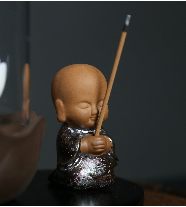 zensoullab Jingchen Special Windproof Cover Little Monk White Lotus LED Light Backflow Incense Burner Home Decor Ornament Original