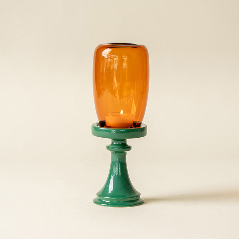 zensoullab Bamboo Leaf Green Ming Qing Candle Holder Glass New Chinese Style Aromatherapy Candle Tea Room Atmosphere Small Candle Holder Tea Ceremony Ornament
