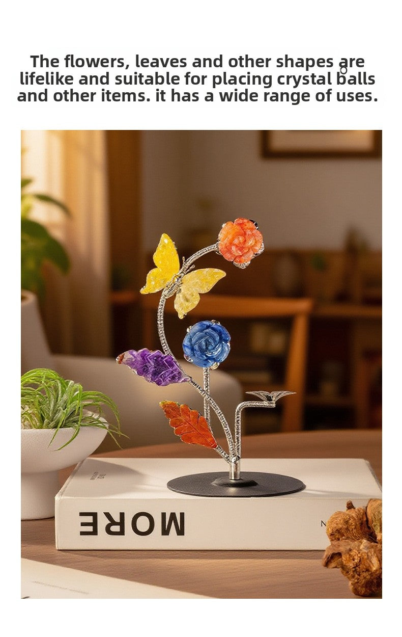 zensoullab Natural Crystal Rose Flower Butterfly Crystal Ball Ornament Crystal Craft Ball Stand Candle Holder Holiday