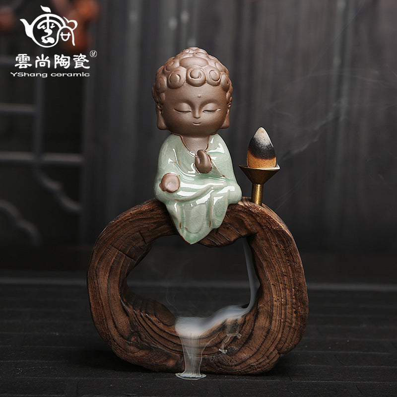 zensoullab Yunshang Tea Pet Ornament Creative Little Monk Purple Clay Backflow Incense Burner Tea Set Accessories Home Office Art Ornament