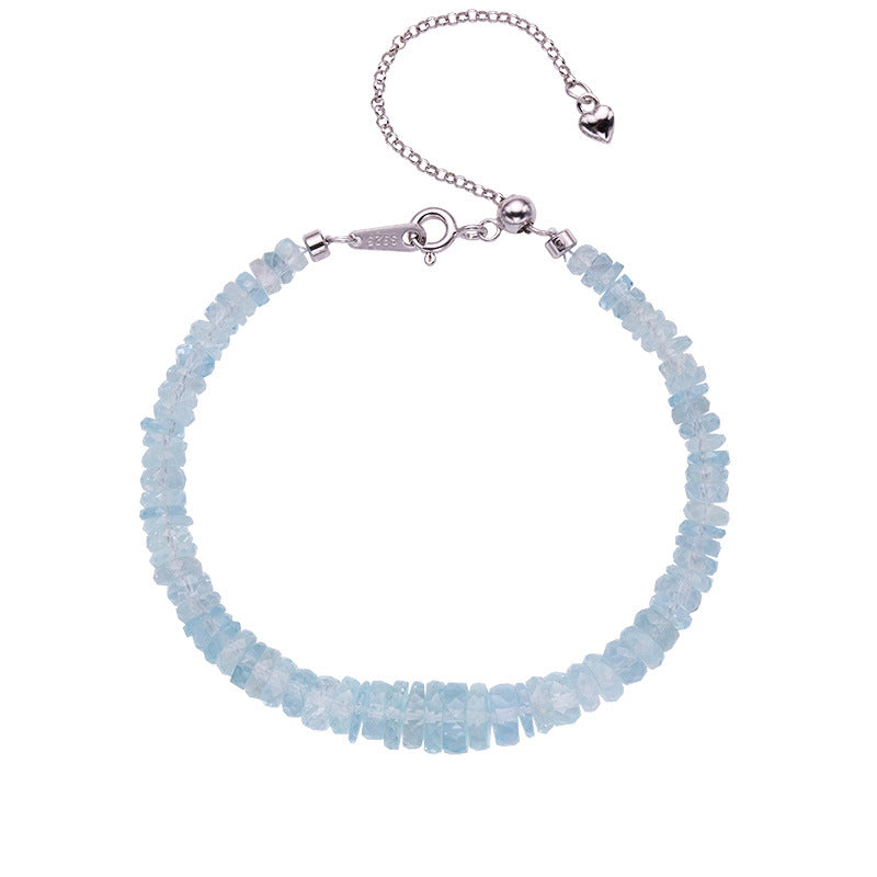 Zensoullab Natural Aquamarine Beaded Necklace Female S925 Sterling Silver Colored Gems Jewelry Haixi Cutting Gradient Size