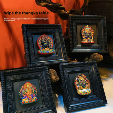 zensoullab Rubbing Table Hand-painted Thangka 3D Painted Table Decoration Great Wrath Yellow God of Wealth Mahakala Buddha Decoration Ornament