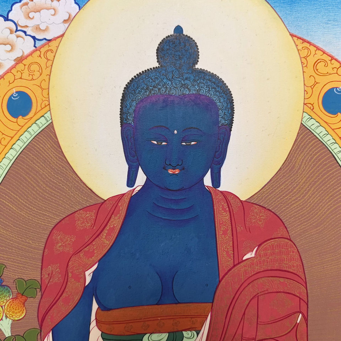 zensoullab Nepal Hand-painted Medicine Buddha Thangka Yellow God of Wealth Manjushri Four-armed Guanyin White Tara Green Tara Entrance Wall Hanging Painting