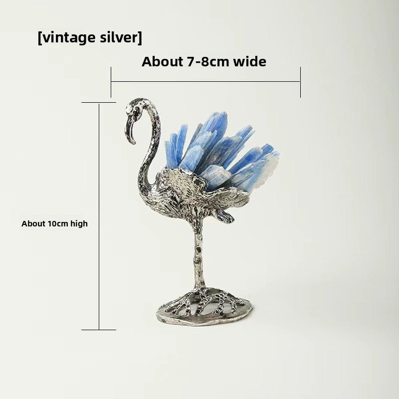 zensoullab Natural Kyanite Flamingo Ornament Kyanite Cluster Alloy Small Animal Crystal Craft Home Decoration