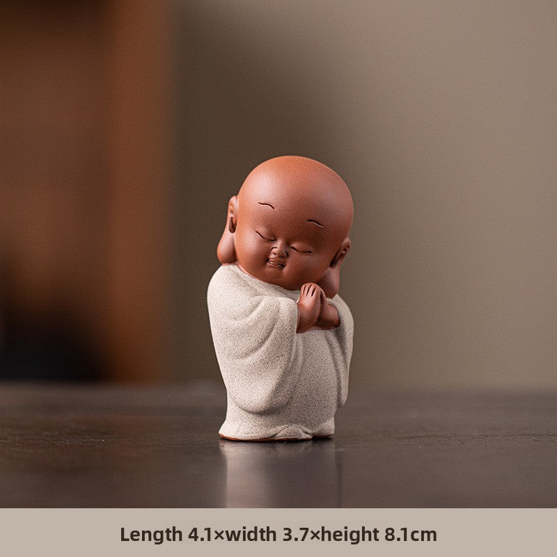 zensoullab New Chinese Style Ceramic Zen Little Monk Premium Desktop Ornament Creative Home Fish Tank Landscaping Tea Pet Decoration