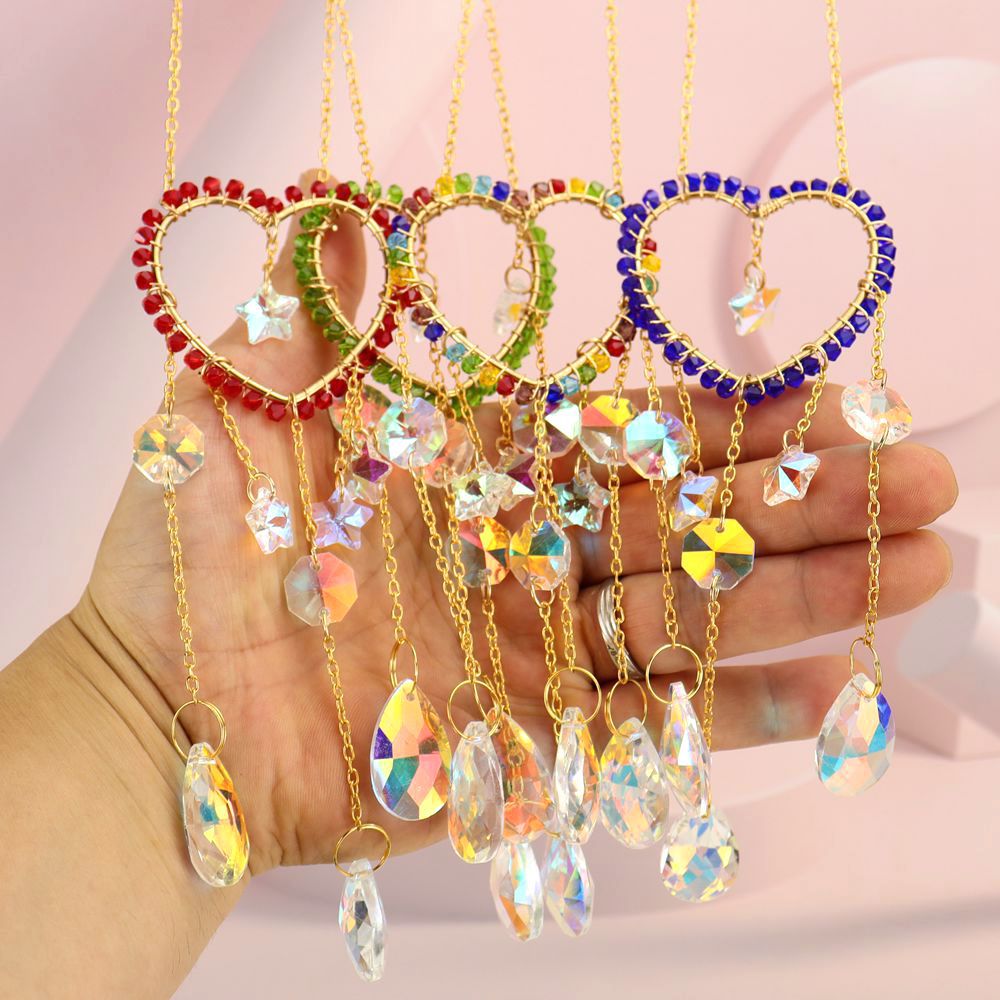zensoullab Handmade Silk Wrapped Heart-Shaped Crystal Sun Catcher Curtain Hanging Decoration Garden Ornament