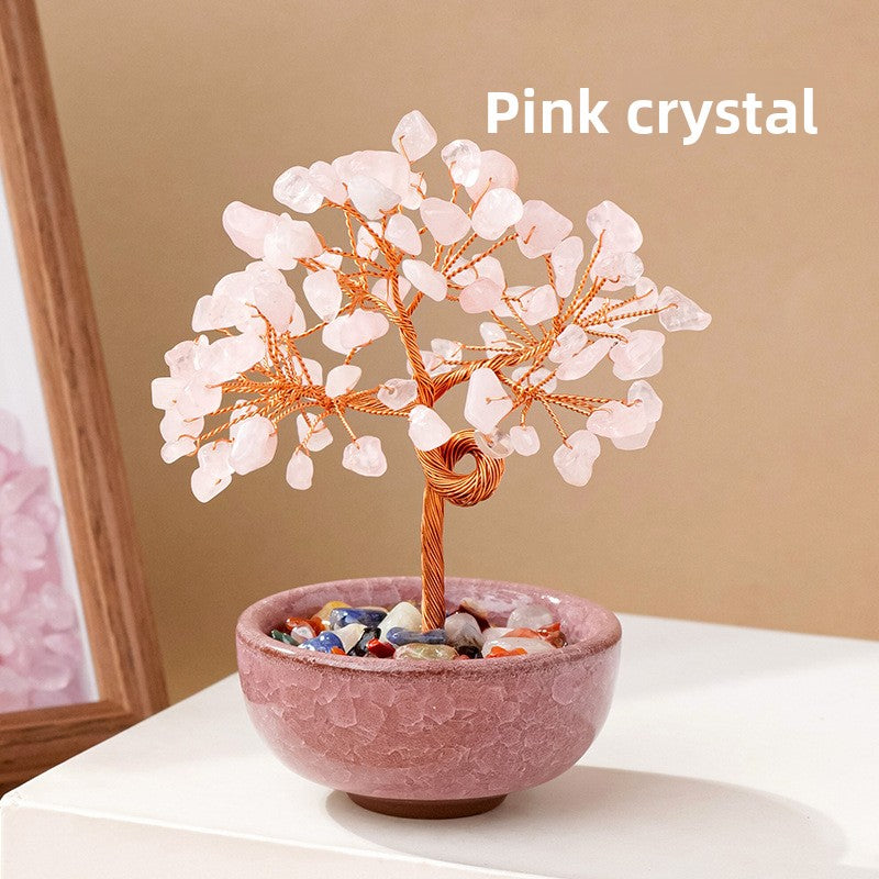 zensoullab Natural Yellow Crystal Wealth Tree Tea Cup Base Treasure Bowl Crystal Tree Crystal Money Tree Desktop Wealth-Attracting Ornament