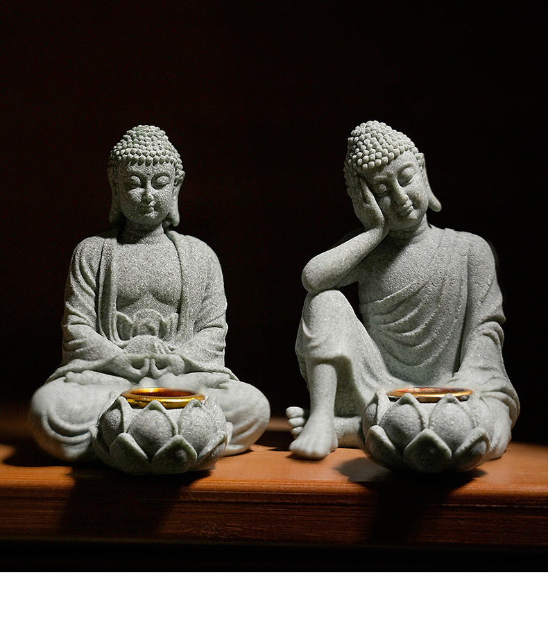 zensoullab New Green Sand Stone Buddha Statue Ornament Aromatherapy Decoration Living Room Zen Tea Tabletop Stone Small Sitting Buddha Incense Burner Ornament