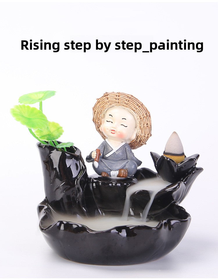zensoullab Purple Clay Backflow Incense Burner Ceramic Creative Ornament Craft Incense Little Monk Viewing Smoke Mountain Water Flow