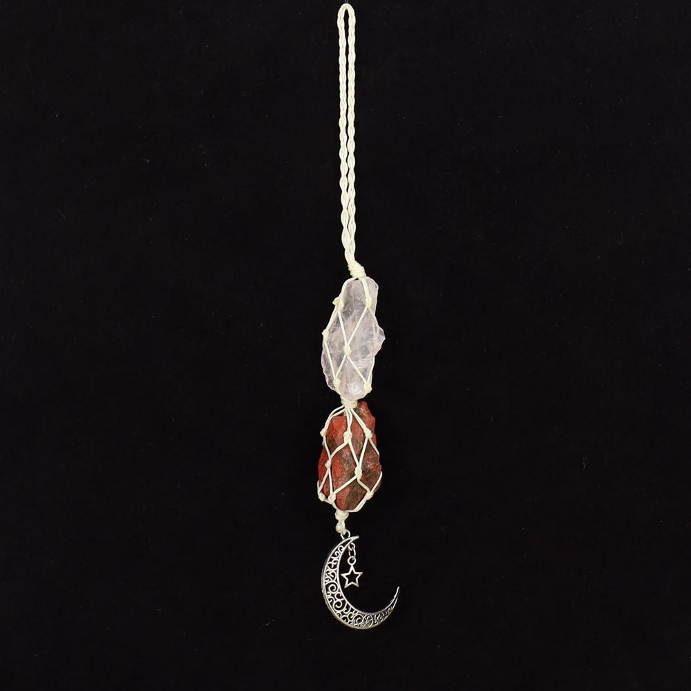 zensoullab Handmade Woven Raw Stone Crystal Pendant Star Moon Net Bag Car Hanging Amethyst Ornament