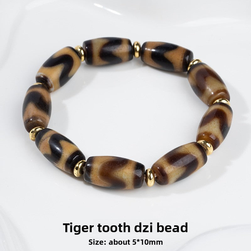 zensoullab Natural Three-Eyed Dzi Bead Agate Bracelet Fashion Versatile Unisex Couple Style Tiger Tooth Single Circle Bracelet In Stock