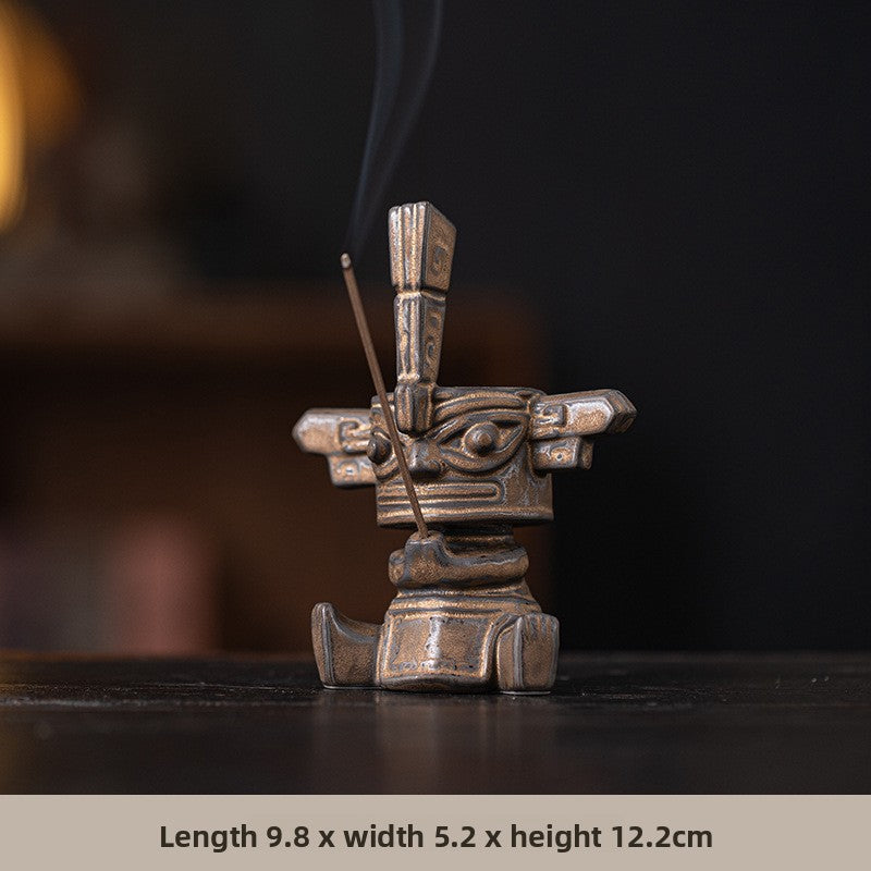 zensoullab Sanxingdui Bronze Large Standing Figure Mask Incense Burner Incense Holder Ceramic Ornament Study Desk Cultural Creative Figurine Gift