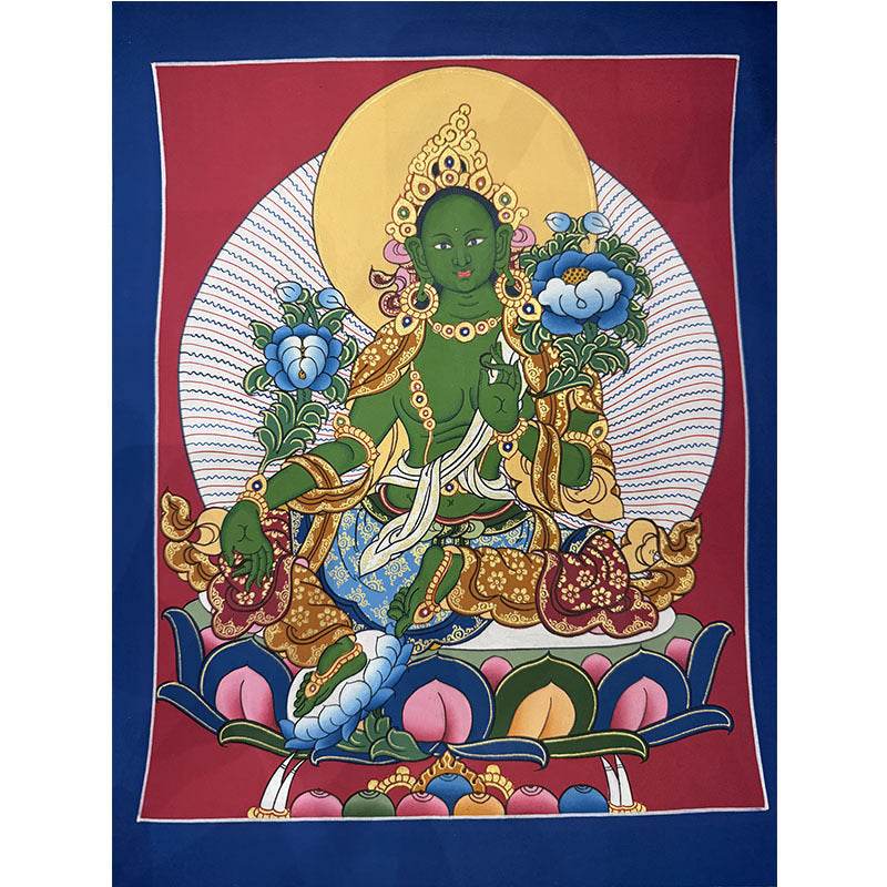 zensoullab Nepal Hand-painted Yellow God of Wealth Green Tara Manjushri Four-armed Guanyin Medicine Buddha Buddha Statue Thangka Table Decoration Hanging Painting