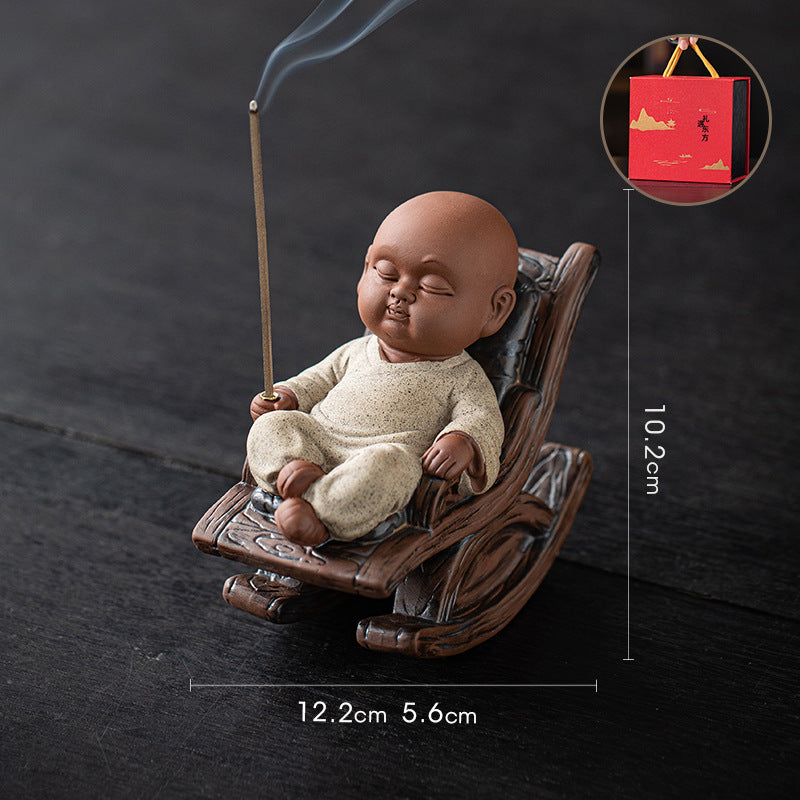 zensoullab Rocking Chair Little Monk Incense Burner Creative Incense Holder Zen Tea Room Aromatherapy Burner Ornament Incense Holder Craft