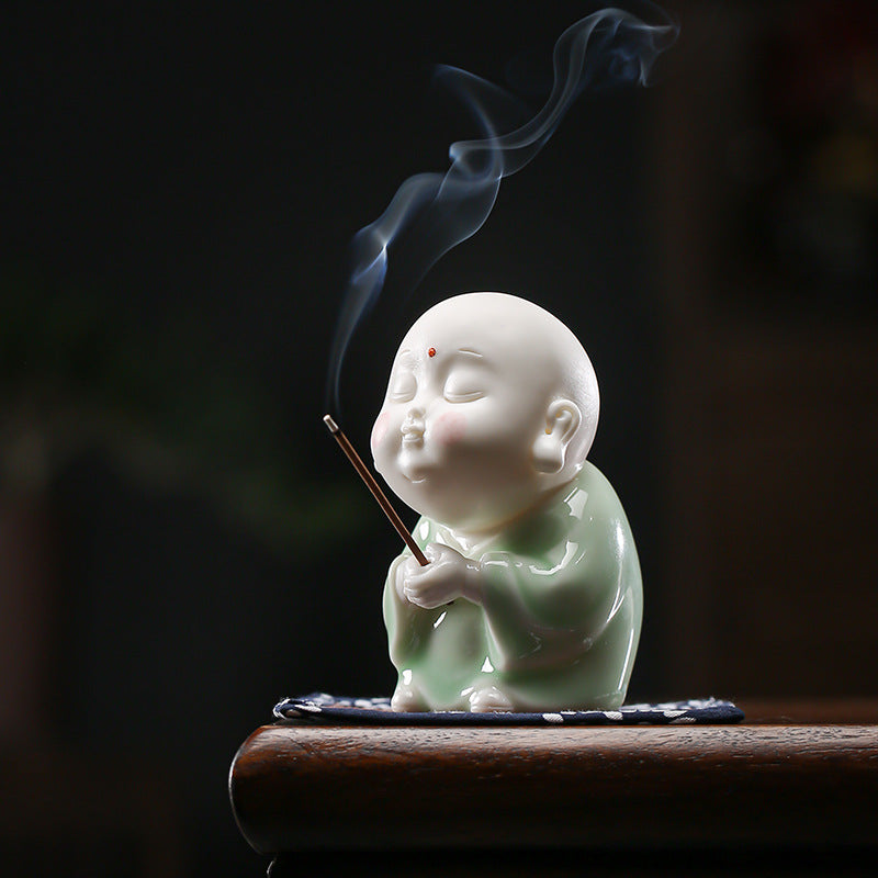 Zensoullab Creative Ceramic Ornaments Cute Little Monk Incense Burner Home Worship Incense Holder Incense Burner Incense Holder Indoor Sandalwood Holder