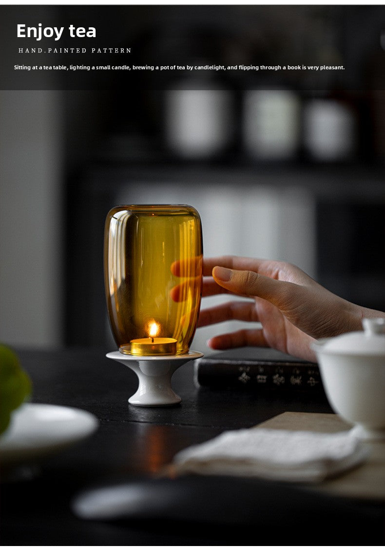 zensoullab New Chinese Zen Candle Holder Windproof Glass Lampshade Vintage Home Aromatherapy Candle Atmosphere Tea Room Ornament