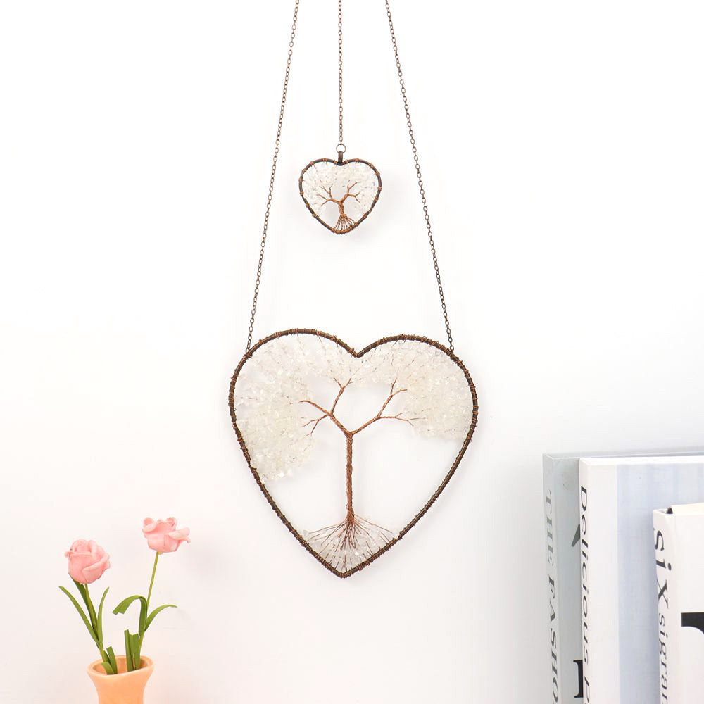zensoullab Natural Crushed Stone Crystal Heart-shaped Tree of Life Dream Catcher Hanging Decoration Curtain Pendant