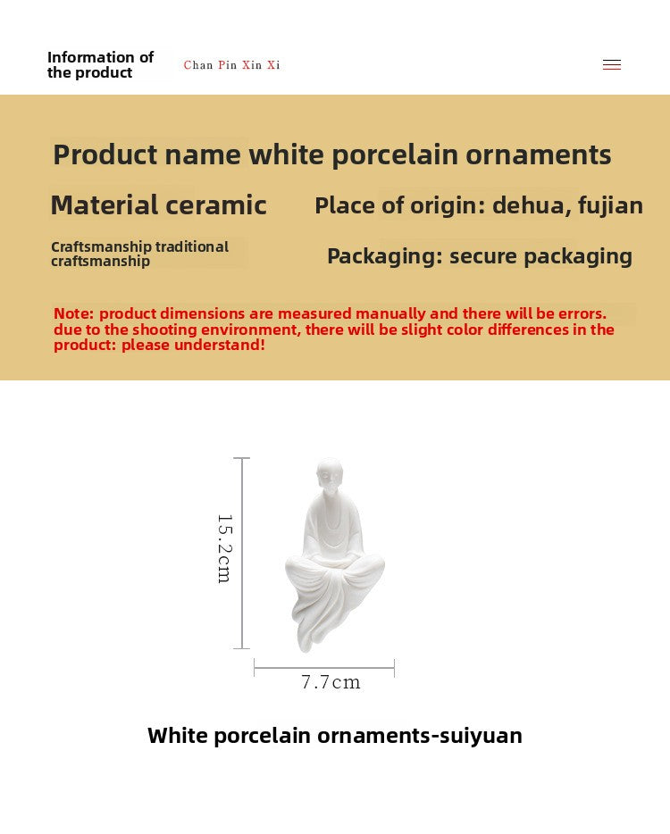 zensoullab Zen New Chinese Style White Porcelain Figure Formless Buddha Living Room Study Entrance Decoration Ceramic Little Monk Craft