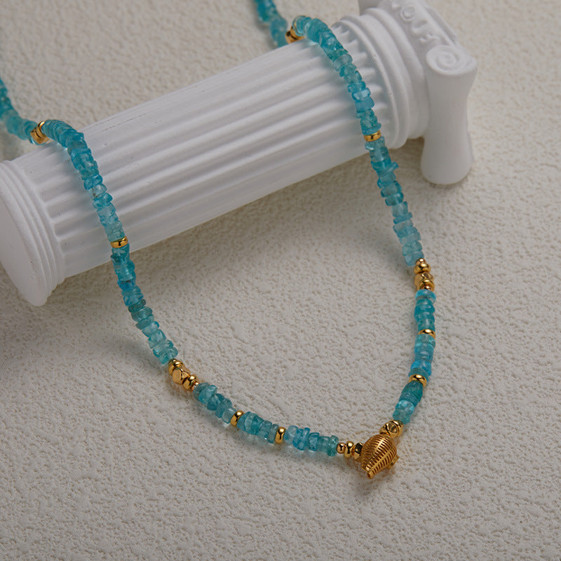 Zensoullab Original Design S925 Sterling Silver Natural Apatite Colored Gems Necklace Women's Trendy Handmade Beaded Silver Temperament Clavicle Chain