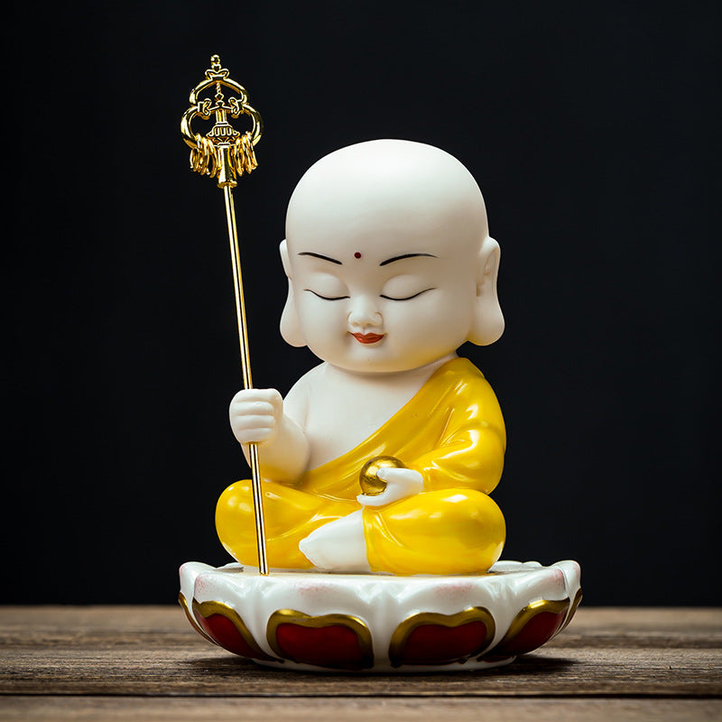 zensoullab Ceramic Small Ornaments Sitting Lotus Western Three Saints Statue Amitabha Buddha Guanyin Mahasthamaprapta Bodhisattva Buddha Statue Living Room Home Use