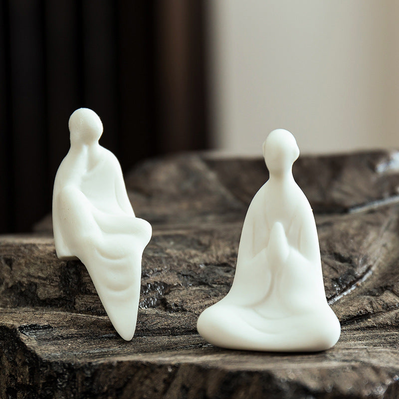 zensoullab Mini Ceramic Fingertip Small Buddha Zen White Porcelain Formless Buddha Little Monk Bonsai Fish Tank Micro Landscape Decoration Ornament