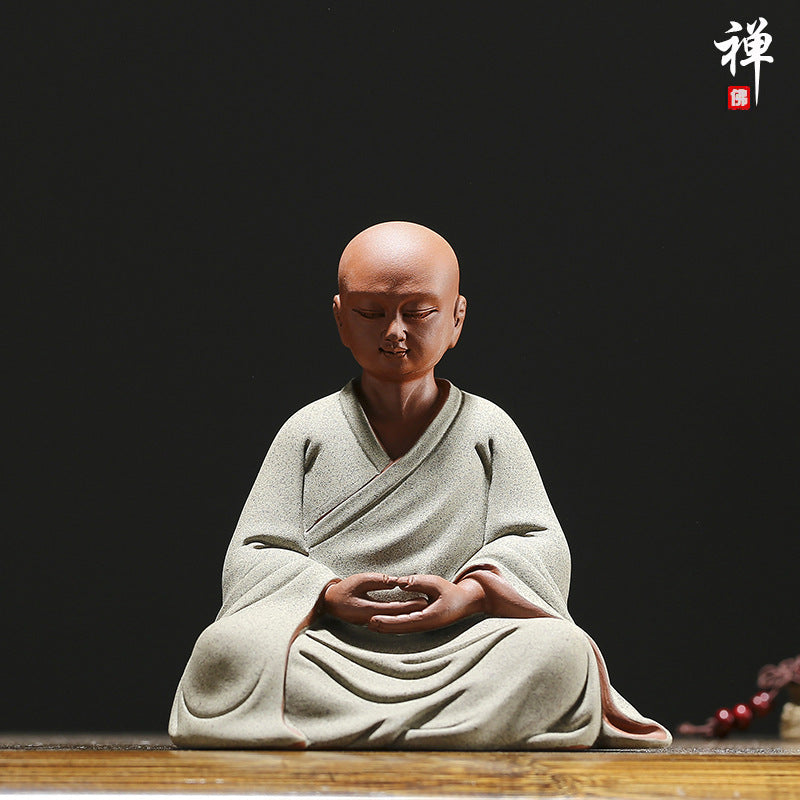 zensoullab Zen Purple Clay Little Monk Tea Pet Figure Zen Monk Little Novice Tea Ceremony Desktop Entrance Living Room Fish Tank Chinese Style Ornament