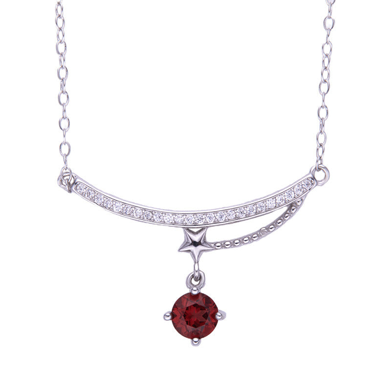 zensoullabs 925 Sterling Silver Necklace with Natural Garnet Pendant Smile Necklace Light Luxury Gemstone Niche Minimalist Jewelry