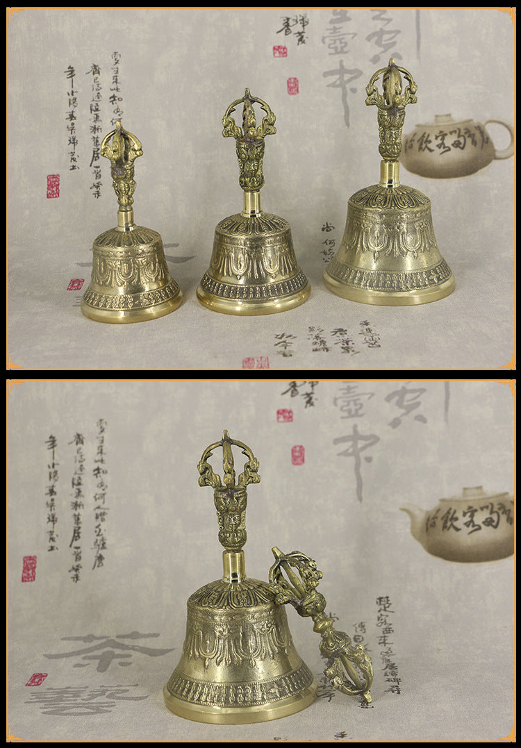 zensoullab Nepal Handmade Copper Bell Pestle Brass Five-Pronged Vajra Bell Pestle Healing Awakening Bell Buddhist Supplies Direct Supply