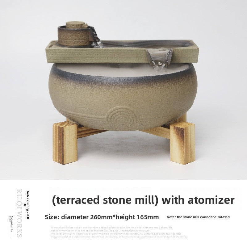 zensoullab Ceramic Water Flowing Tabletop Ornament Wealth-Attracting Desktop Tea Table Fountain Waterwheel Circulating Water Device Zen Small Gift