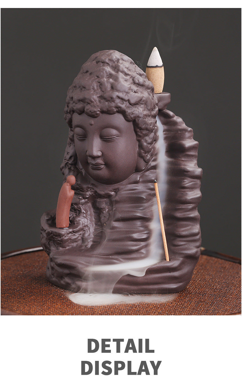 zensoullab Purple Clay New Arrival Tathagata Backflow Incense Burner Creative Mountain Water Tower Incense Backflow Incense Burner Home Decoration