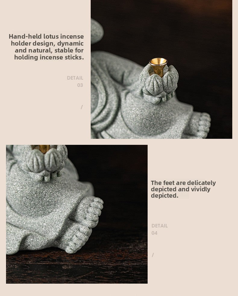 Zensoullab Green Sand Creative Cute Line Incense Burner Tea Ornaments Creative Sleeping Buddha Lotus Incense Stick Green Sand Stone Decoration Home Desktop Decoration